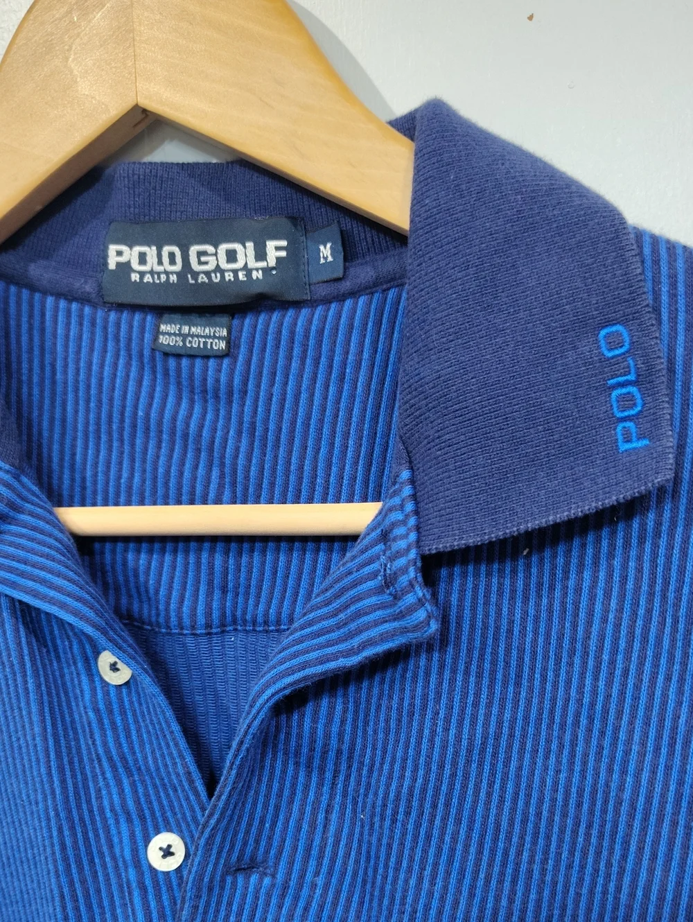 Polo Ralph Lauren Golf Polo‎ in Blue Ribbed size Medium 90's Vintage Split Hem